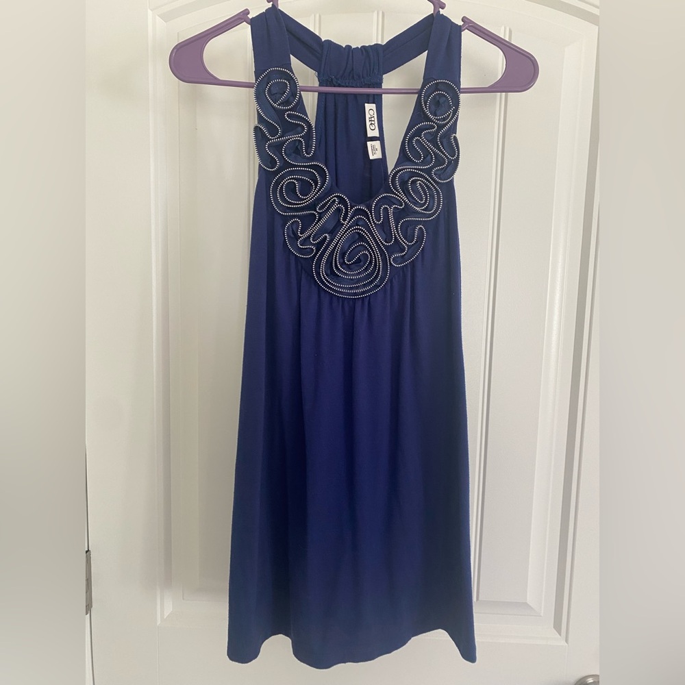Cato Navy Backless Knit top with Embellished Neckline